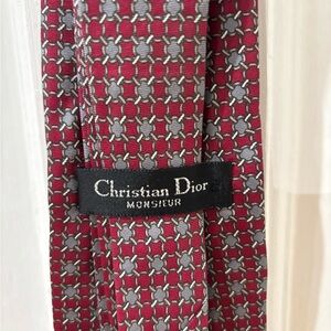 Dior Red and Gray Patterned Tie